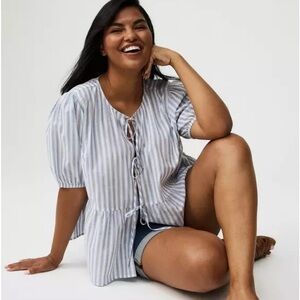 Torrid Blue and White Striped Blouse
